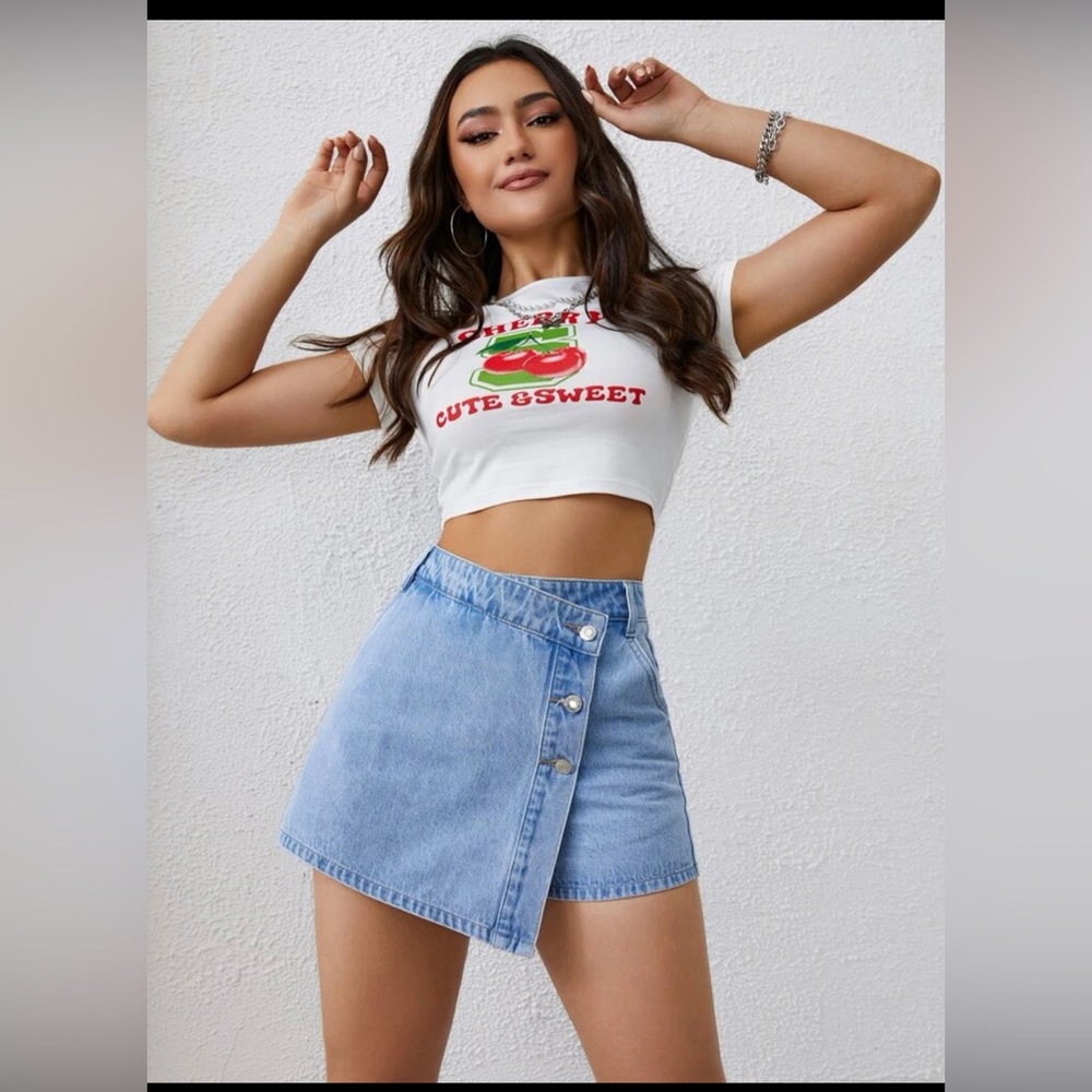 Women’s SHEIN High Waist Button Front Denim Skort